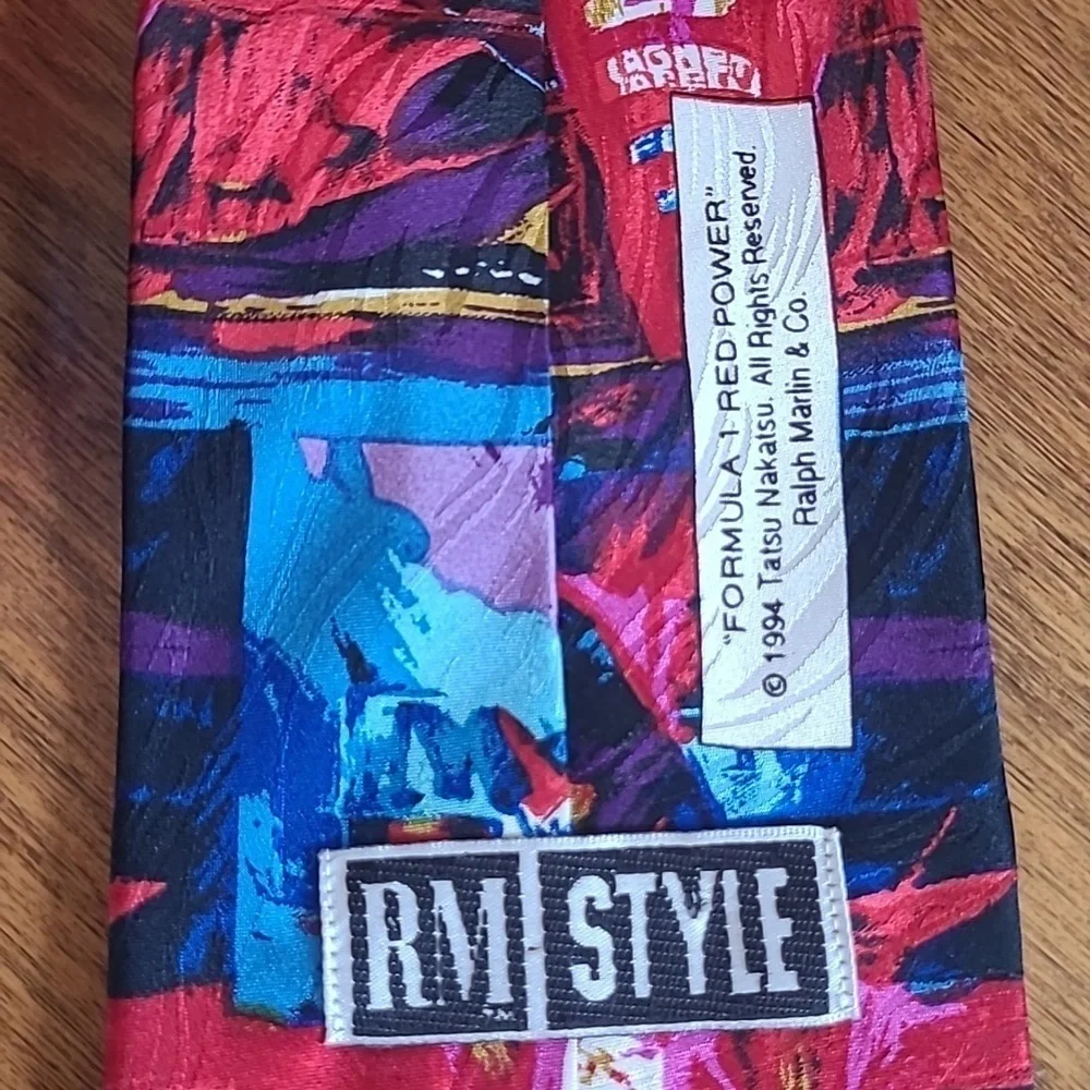 RM STYLE RALPH MARLIN 1994 Tatsu Nakatsu Formula 1 Red Power Silk Tie - Picture 6 of 11